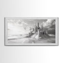 Sandcastle Fortress, Dreamy Seaside Castle, Fairytale Fantasy Art, Ocean Kingdom, Framed Canvas Print, Kids Room Wall Art, Bedroom Wall Art