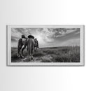 Grazing Horses, Cowboy Duo, Open Field, Equestrian Love Scene, Canvas Print, Western Wall Art, Rustic Ranch Living Room Decor