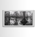 Swamp Trees, Cypress Water, Nature Reflections, Marsh Scene, Framed Canvas Print, rustic cabin decor, hallway wall art, forest wall print