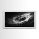 Ocean Vortex, Dramatic Waves, Sea Swirl, Storm Art, Framed Canvas Print, dark abstract art, gaming room decor, black and white power art