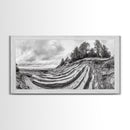Striped Cliffs, Coastal Layers, Forest Edge, Earth Patterns, Framed Canvas Print, Nature Abstract Art, Bedroom Wall Decor