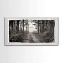Forest Path, Island View, Vintage Border, Nature Trail, Canvas Print, Sepia Landscape Art, Entryway Wall Art, Woodland Photography Style
