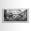 Mountain Lake, Rocky View, Cloud Reflection, Nature Landscape, Canvas Print, Rustic Home Decor, Bedroom Wall Art, Explorer Style