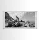 Coastal Driftwood, Beach Landscape, Pebble Shore Scene, Natural Decor Accent, Canvas Print, Relaxed Vibe, Entryway or Den Wall Art