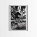 Lifeguard Tower Drama, Windy Beach Sky, Ocean Landscape, Canvas Print, Coastal Wall Art, Moody Surreal Decor, Living Room Statement Art