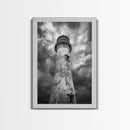 Stormy Lighthouse Closeup, Dramatic Skies, Weathered Beacon, Canvas Print, Coastal Decor, Dark Nautical Wall Art, Moody Ocean Theme