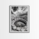 Natural Stone Pool, Sky Reflections, Framed Canvas Print, Bathroom Wall Art, Earthy Neutral Decor, Minimalist Landscape