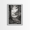 orest Cove, Ocean View, Pacific Trail, Framed Canvas Print, Coastal Nature Wall Art, Entryway Decor, Earthy Minimalist Photography