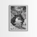 Reflective Rock Pool, Tranquil Nature, Monochrome Landscape, Black and White Framed Canvas Print, Minimalist Bathroom or Spa Wall Art