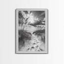 Beach Path, Seagrass Sunset, Radiant Sky, Coastal Light, Framed Canvas Print, coastal farmhouse decor, entryway art, sunshine beach scene