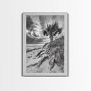 Palm Tree Beach, Coastal Dunes, Dramatic Sky, Framed Canvas Print, Tropical Wall Art, Boho Living Room Decor, Beach House Art