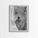 Swimmers, Summer Water, Beach Moment, Candid Photography, Framed Canvas Print, Bathroom Wall Art, Youthful Energetic Decor