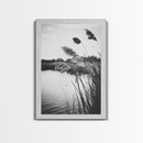 Reed Grass, Gentle Breeze, Black and White Nature, Canvas Print, Minimalist Wall Art, Tranquil Lake Scene, Bedroom Decor