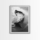 Driftwood Shore, Tidal Beauty, Washed Wood, Canvas Print, Coastal Beach Wall Art, Minimalist Bathroom Decor, Black and White Ocean Scene