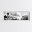 Ocean Cliff, Pine Trees, Foggy Coast, Canvas Print, Dramatic Nature Wall Art, Rustic Cabin Decor, Black and White Landscape