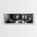 Rustic Cabin, Cozy Interior, Nature Retreat, Framed Canvas Print, Living Room Wall Art, Black and White Photography, Lodge Decor