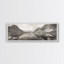 Alpine Reflection, Snowy Peaks, Tranquil Water, Framed Canvas Print, Nature Photography, Minimalist Wall Art, Bedroom or Office Decor