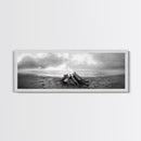 Beach Bonfire, Coastal Glow, Driftwood Fire, Ocean Calm, Framed Canvas Print, Fall Wall Art, Living Room Decor, Nature Photography Style