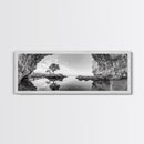 Coastal Cave, Reflection Landscape, Nature Calm, Framed Canvas Print, minimalist ocean wall decor, tranquil tree photography, zen entryway art