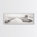 Winter River, Frosty Fields, Minimalist Landscape, Canvas Print, Modern neutral art, Rustic home decor, Entryway wall art, Scandinavian vibe