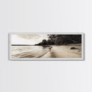 Sandy Beach, Serene Coastline, Nature Shoreline, Framed Canvas Print, Neutral Minimal Art, Bedroom Wall Art, Sepia Landscape Decor