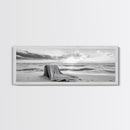 Blanket Beach, Woven Texture, Ocean Sunset, Tranquil Shore, Framed Canvas Print, Boho Wall Art, Bedroom Decor, Soft Coastal Photography Style