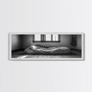 Minimalist Bedroom, Simple Living, Monochrome Bed, Peaceful Morning, Framed Canvas Print, Bedroom Wall Art, Moody Art, Farmhouse Art