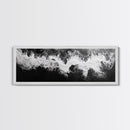 Ocean Wave, Aerial Surf, Coastal Abstract, Monochrome Motion, Framed Canvas Print, Modern Bathroom Art, Minimalist Art, Black and White Decor