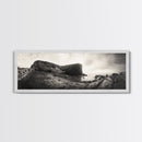Rocky Coastal Path, Ocean Horizon View, Canvas Print, Neutral Earth Tones, Rustic Wall Art, Beach Landscape Photography, Grunge Nautical Art