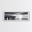 Ocean Pier, Tranquil Horizon, Serene Seascape, Framed Canvas Print, black and white beach wall art, bedroom coastal minimalism