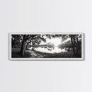 River Sunset, Mossy Trees, Tranquil Reflection, Framed Canvas Print, southern forest wall art, peaceful living room decor, rustic boho vibe