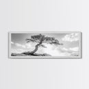 Lone Curved Tree, Zen Nature Print, Minimalist Landscape, Calming Decor, Framed Canvas Print, Bedroom Wall Statement