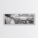 Coastal Fence Path, Island View, Ocean Trail, Framed Canvas Print, Bright Scenic Art, Living Room Decor, Seaside Landscape Vibe