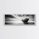 Abandoned Shipwreck, Ocean Ghost Boat, Moody Horizon, Dramatic Sky, Framed Canvas Print, Dark Nautical Art, Hallway Statement Piece