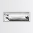 Winter Lake Reflection, Minimal Snow Scene, Bare Trees, Serene Water, Framed Canvas Print, Nordic Minimalist Art, Bedroom Wall Decor