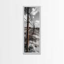 Rust Fence, Barbed Wire, Dramatic Sky, Framed Canvas Print, Abandoned Rural Art, Modern Industrial Decor, Grayscale Country Wall Art