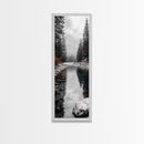 Mountain River, Forest Reflections, Nature Tranquility, Winter Pines, Canvas Print, Serene Landscape Wall Art, Bedroom Cabin Decor