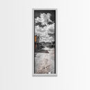 Desert Street, Western Town, Cloudy Skies, Frontier Road, Framed Canvas Print, Rustic Wall Art, Western Style Decor, Saloon Theme