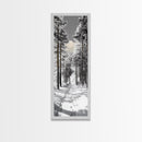 Snow Path, Winter Forest, Frosty Pines, Silent Trail, Framed Canvas Print, Christmas Wall Art, Cabin Decor, Nordic Winter Scene