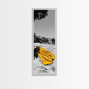 Yellow Towel, Secluded Beach, Summer Moment, Framed Canvas Print, Coastal Bathroom Art, Minimalist Beach Decor, Relaxation Wall Art