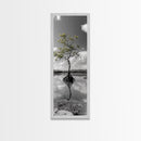 Mangrove Tree, Reflected Roots, Tranquil Nature, Coastal Zen Framed Canvas Print, tropical minimalist wall art, spa room decor