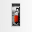 Orange Buoy, Weathered Pier, Nautical Accent, Coastal Wall Framed Canvas Print, beach house bathroom art, rustic ocean decor