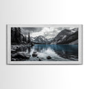 Tranquil Lake, Mountain View, Nature Calm, Winter Reflections, Framed Canvas Print, Living Room Wall Art, Serene Landscape Photography
