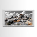 Granite Boulders, Desert Landscape, Natural Beauty, Earthy Tones, Framed Canvas Print, Entryway Wall Art, Nature Minimalism Style