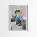 Abstract Portrait, Paint Splash Face, Surreal Ocean Art, Framed Canvas Print, Modern Living Room Art, Pop Surrealism Decor