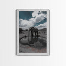 Elephant Reflection, Watering Hole, Savannah Sky, Framed Canvas Print, Wildlife Wall Art, Safari Style Decor, Nature Photography