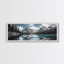 Snowy Mountain Lake, Blue Reflection Peaks, Alpine Serenity Scene, Framed Canvas Print, Nature Photography, Bedroom Wall Art