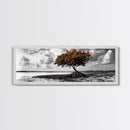 Mangrove Tree, Coastal Roots, Windswept Shore, Stormy Sky, Framed Canvas Print, Entryway Wall Art, Tropical Nature Art, Minimalist Style