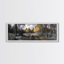 Forest Trail, Autumn Glow, Woodland Path, Golden Trees, Framed Canvas Print, Nature Wall Art, Rustic Cabin Decor, Fall Entryway Artwork