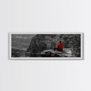 Grand Canyon, Meditation Art, Red Jacket, Adventure Scene, Framed Canvas Print, Hiking Wall Art, Man Cave Decor, Minimalist Landscape